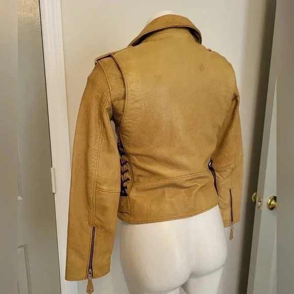 ALLSAINTS (RARE) Sarana Lace Up Moto Zip BuckleBrown Biker Leather Jacket(4) - Picture 5 of 14